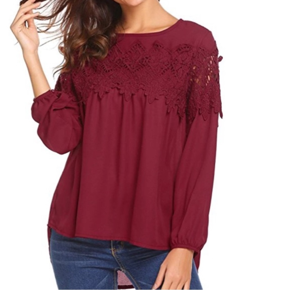 Red Long Sleeve Lace Blouse Size Medium